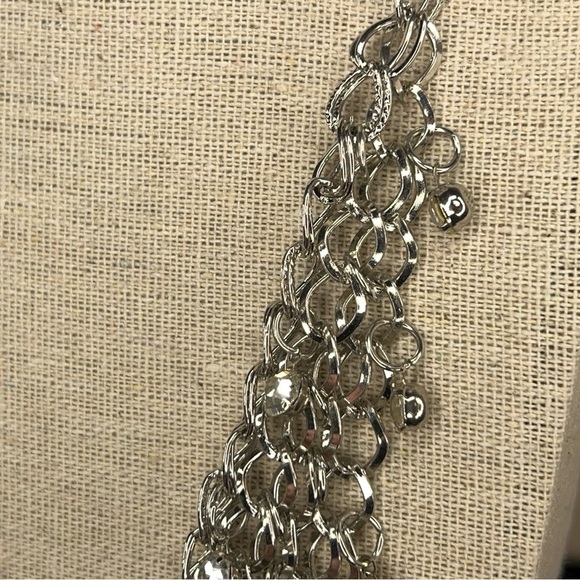 SILVER RHINESTONE CHAIN MAIL LAYERED NECKLACE GOTH GLAM EVENT - Picture 6 of 9